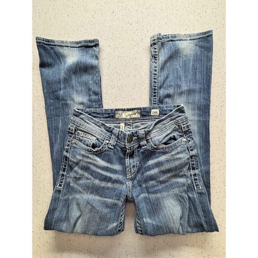 BKE Culture Bootcut Jeans Womens Medium Wash Thick Stitch Buckle Denim 29x31.5